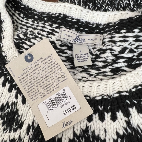 NWT Bass black off white fair isle Nordic soft sweater size small - Picture 8 of 8